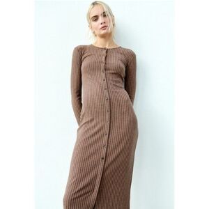 ZARA RIBBED DRESS WITH BUTTTONS, PURPLE/BROWN - REF. 5039/504 SZ. MEDIUM